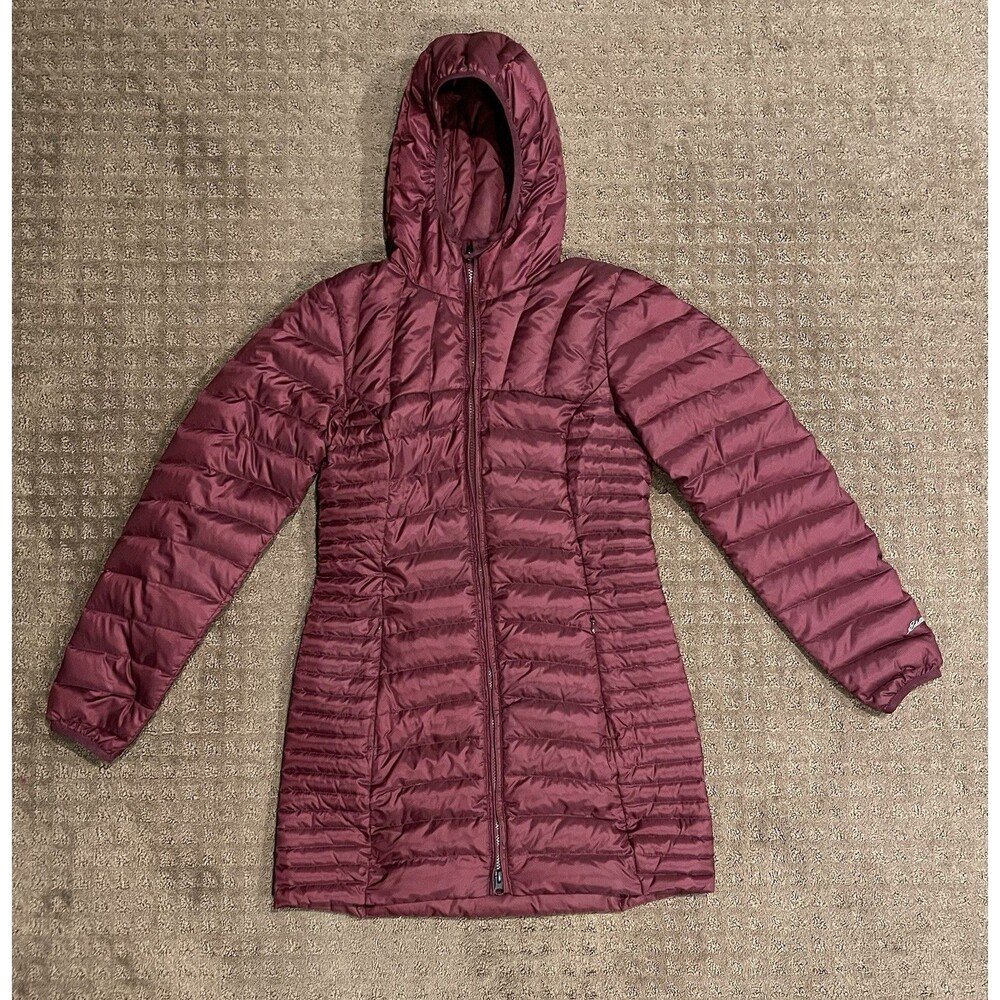EDDIE BAUER Astoria Long Down Puffer Hooded Slim Parka Claret Red Women’s XS